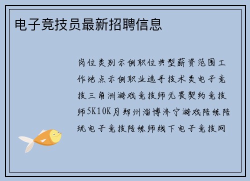 电子竞技员最新招聘信息